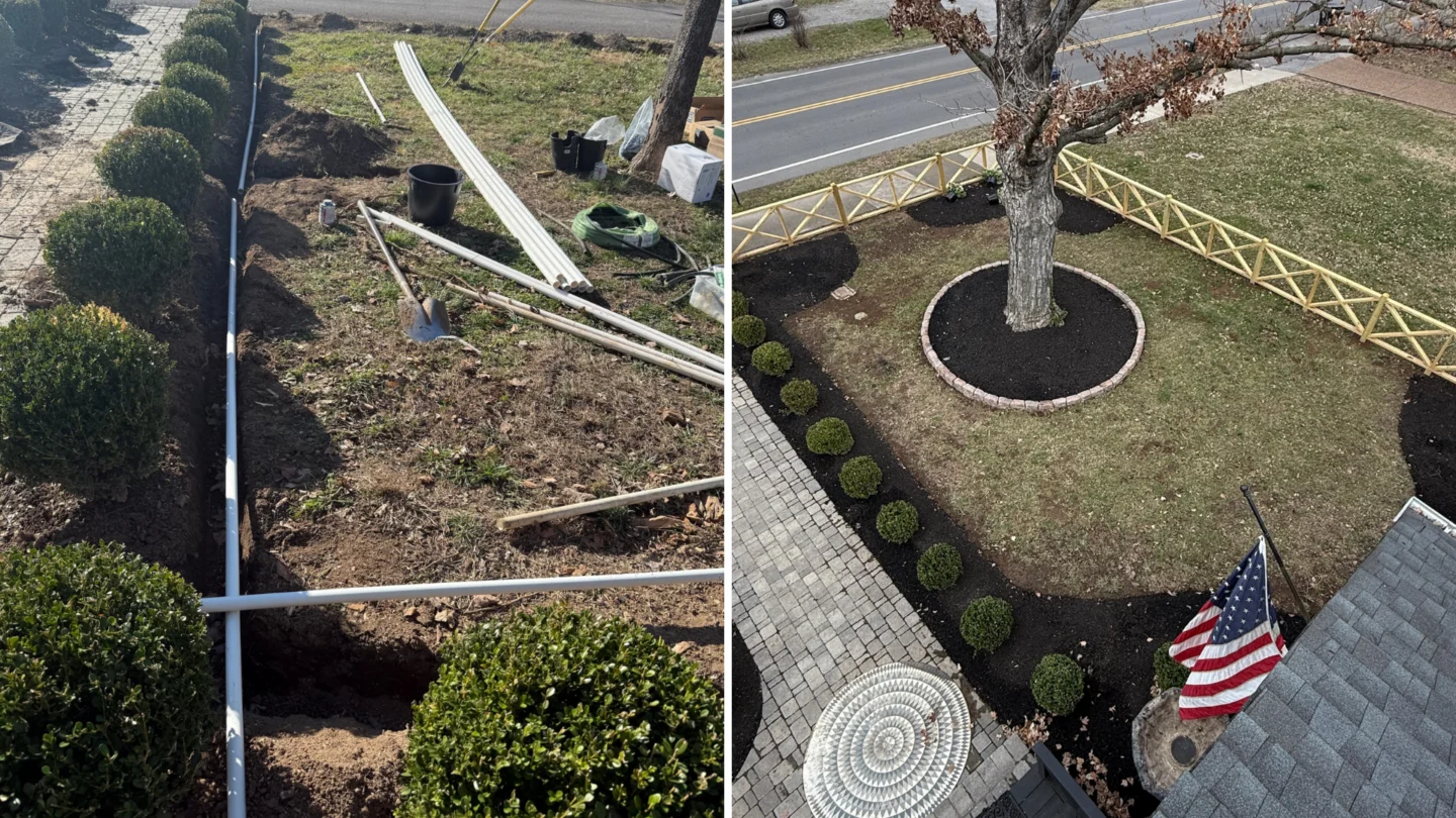 Hardscape retaining wall with stairs and updated front yard landscaping