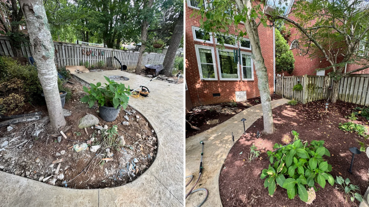 Garden bed hardscape border with mulching and front yard landscaping